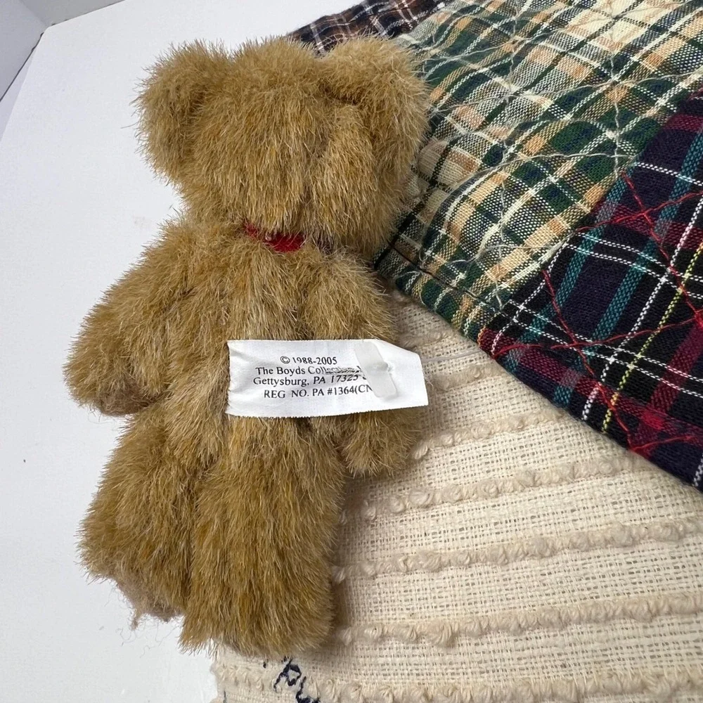 Boyds‎ Bear Home Grandmother's Fans Decorative Pillow Cream Plaid Patchwork VTG